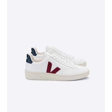 Veja V-12 LEATHER Men's Sneakers White/Red | CA 341PJJ